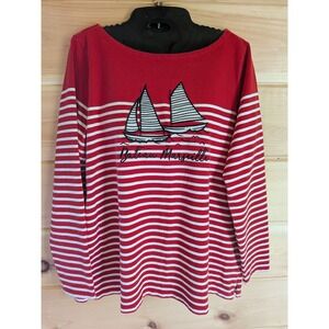Talbots Top Women Sz X Nautical Coastal Sailboat Preppy Stripe Breton Stripe